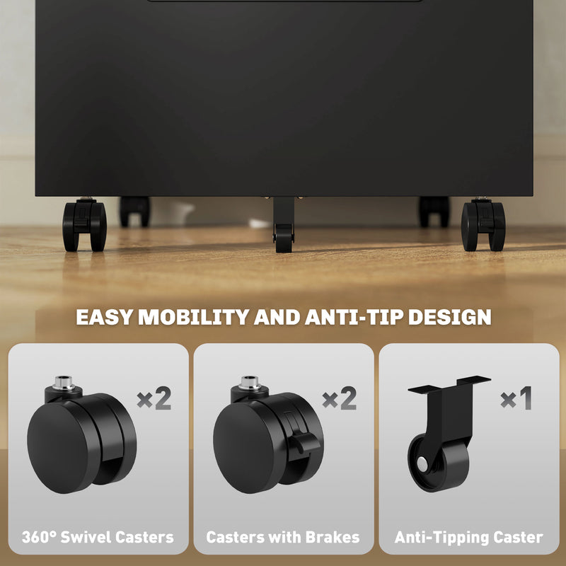 Black Metal Mobile File Cabinet with Lockable Drawers and Wheels for Home Office by Vinsetto