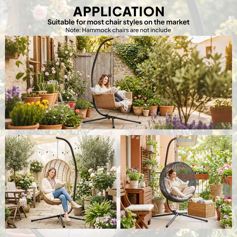 Hammock Chair Stand for Indoor or Garden Use Adjustable Steel Frame Black AOSOM