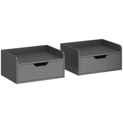 Set of 2 Wall Mounted Bedside Tables With Drawers Ideal for Small Bedrooms Black AOSOM