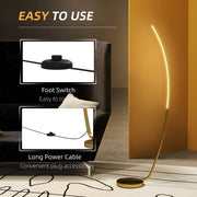 Modern 147cm Curved LED Floor Lamp Gold Tone by HOMCOM