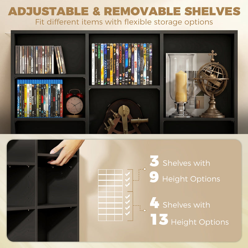 Tall Slim Media Storage Shelf with Adjustable Shelves for CDs DVDs Blu-rays