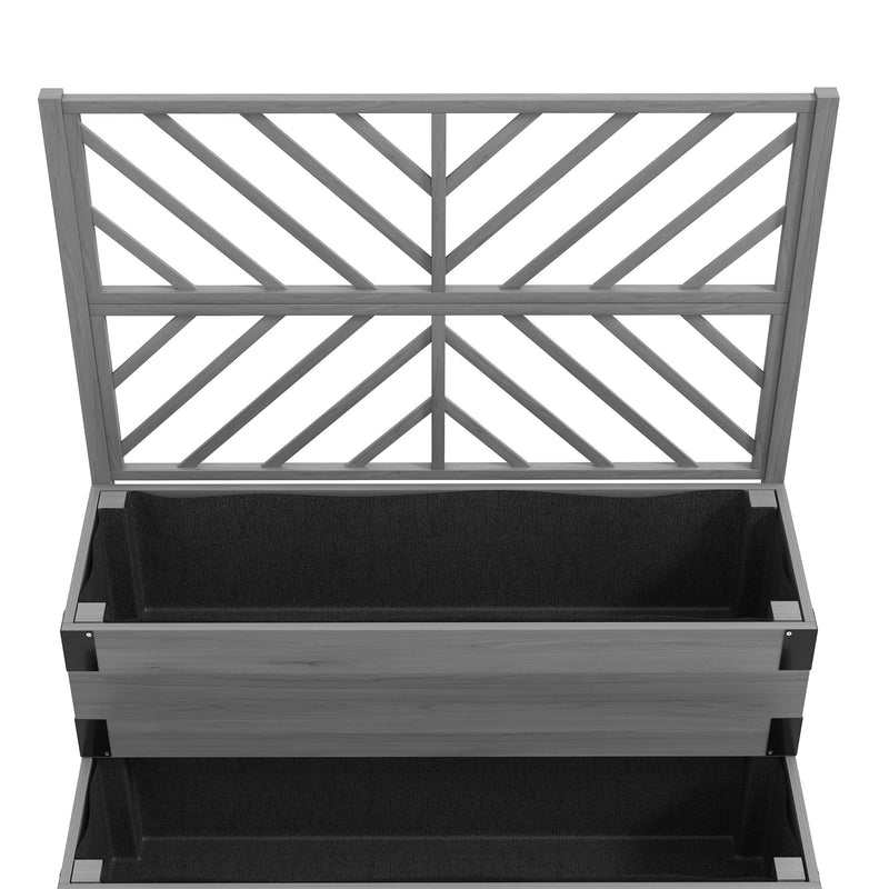 2 Tier Wooden Raised Garden Planter With Trellis For Vegetables Herbs And Flowers Grey Outsunny