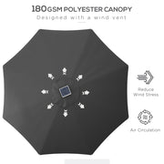 Grey 3m Garden Parasol with Solar LED Lights for Shaded Outdoor Seating