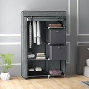 Dark Grey Fabric Portable Wardrobe With Hanging Rail and Storage Drawers by HOMCOM