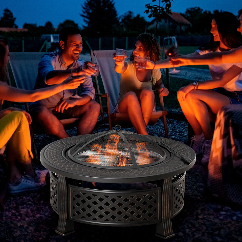 Fire Pit with Grill and Tabletop for Outdoor Heating and Cooking Bronze Outsunny
