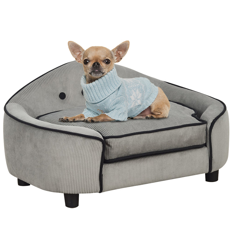 Small Dog Sofa Bed with Washable Cushion and Wooden Frame for Pets Up to S Size Grey