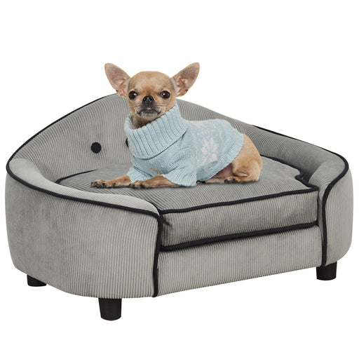 Small Dog Sofa Bed with Washable Cushion and Wooden Frame for Pets Up to S Size Grey