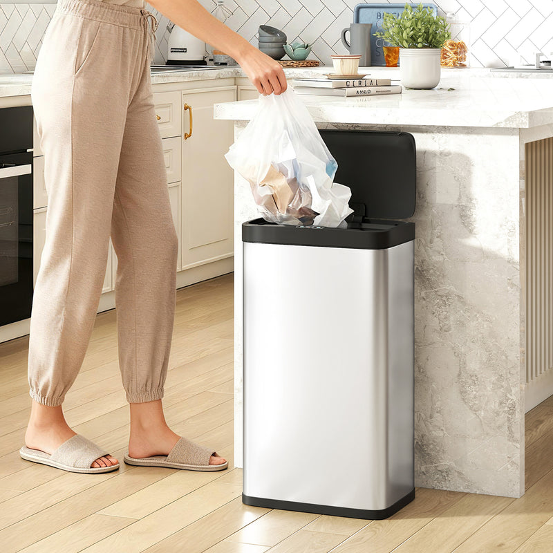 45L Motion Sensor Kitchen Bin with Soft Close Lid for Home or Office Use Silver AOSOM