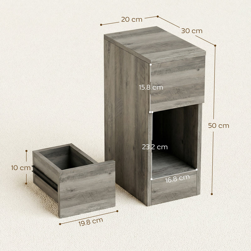 Bedside Tables Set of 2 Slim Storage Drawers for Small Bedrooms or Living Rooms Grey AOSOM