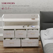 Rustic Chest of 5 Fabric Storage Drawers in Natural Wood Finish for Bedroom