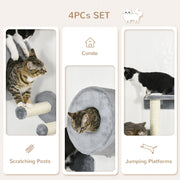Wall Mounted Cat Tree Set with Steps Perch and House Ideal for Climbing and Play Grey