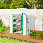 Mini Walk In Greenhouse 143 x 140cm with Shelves and Cover White by Outsunny