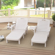 Set of 2 White Reclining Sun Loungers with Foldable Table for Garden and Beach by Outsunny