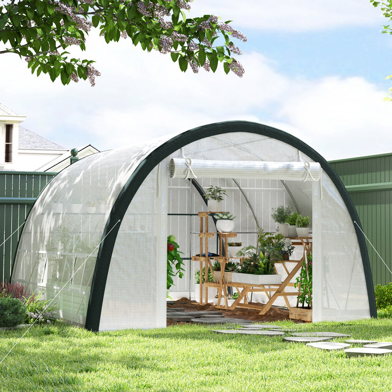 White 4x3m Walk In Tunnel Greenhouse with Steel Frame by Outsunny