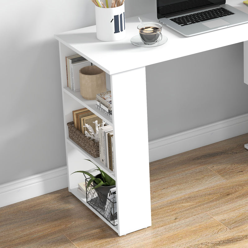 L Shaped Corner Desk with Rotating Shelves for Small Home Office Spaces White AOSOM