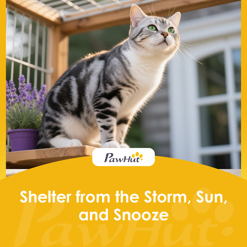 Insulated Outdoor Cat House Shelter - Flip Up Roof for Feral Cats, Grey & White PawHut
