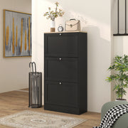 Modern Black 3 Drawer Shoe Storage Cabinet Compact Design by HOMCOM