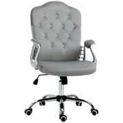 Velvet Feel Office Chair With Diamante Button Backrest For Home Or Desk Use, Grey
