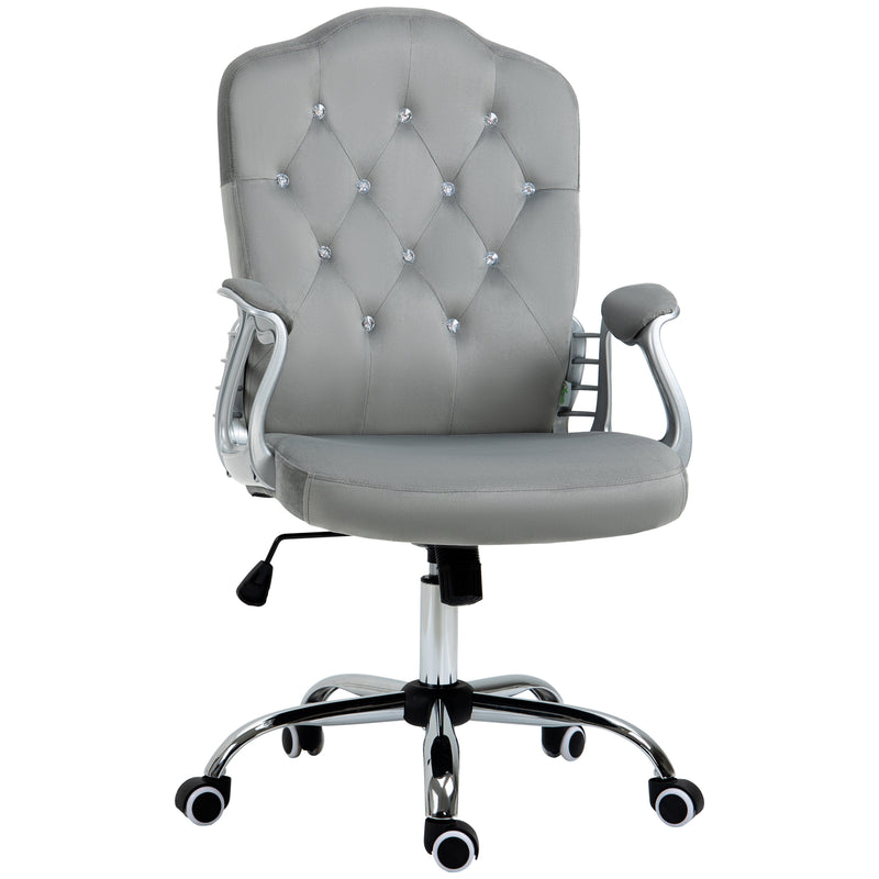 Velvet Feel Office Chair With Diamante Button Backrest For Home Or Desk Use, Grey