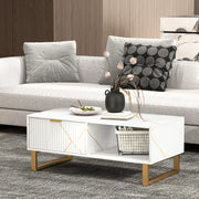White Marble Effect Coffee Table with Hidden Storage and Sleek Design by HOMCOM