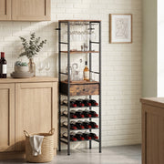 Slim Wine Rack for Small Spaces with Bottle and Glass Storage Rustic Brown Black Homcom