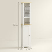 Slim Bathroom Storage Cabinet With Adjustable Shelf And Open Compartment, White