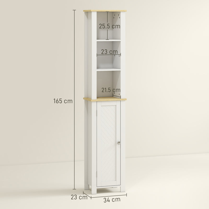 Slim Bathroom Storage Cabinet With Adjustable Shelf And Open Compartment, White