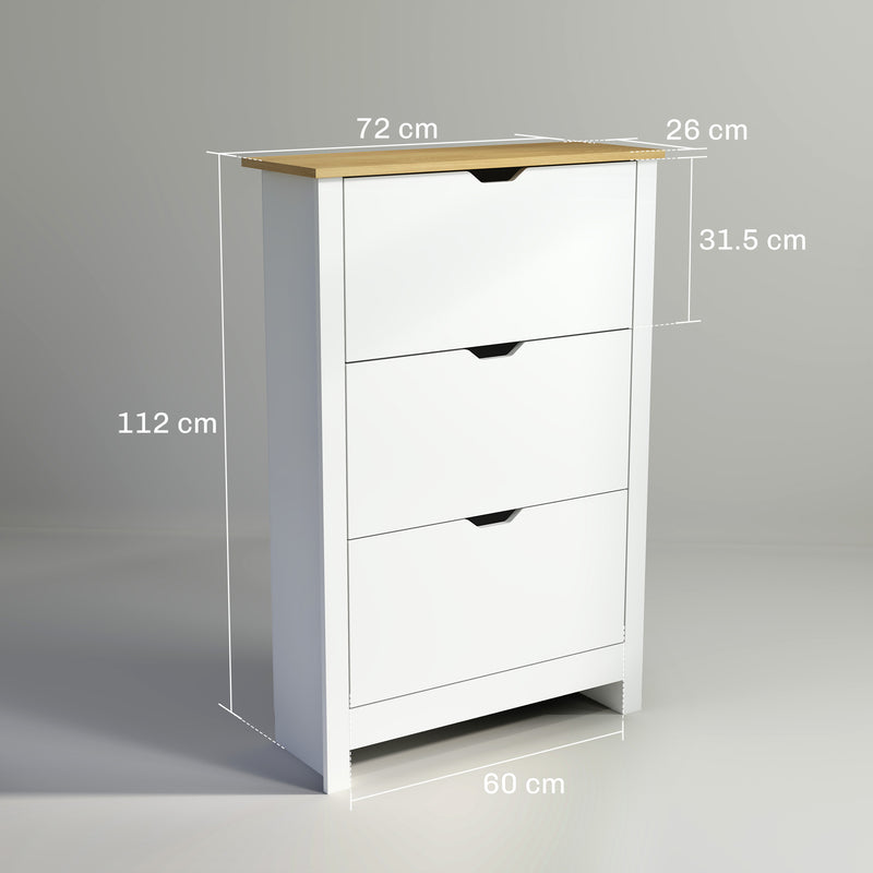 Slim White High Gloss Shoe Cabinet with 3 Flip Drawers and Adjustable Shelves for 18 Pairs by HOMCOM