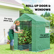 Mini Walk In Greenhouse With Raised Bed And Roll Up Windows For Garden Growing Green Outsunny