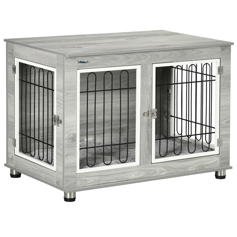 Indoor Dog Crate with Cushioned Bed and Storage Top for Medium and Large Dogs Grey