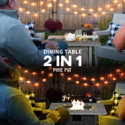 Grey Square Gas Fire Pit Table 71cm with Glass Screen and Cover for Outdoor Heating 50000 BTU