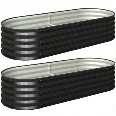 Galvanised Raised Garden Beds Set of 2 for Easy Outdoor Planting with Open Bottom Outsunny