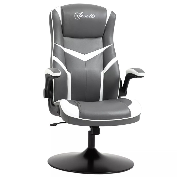 Image of a Grey Gaming Chair With Swivel Base, Adjustable Arms, Rocking Backrest, and Adjustable Height. It provides superior comfort for the ultimate gaming experience.