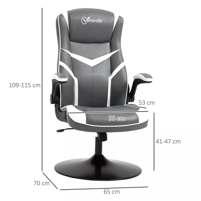 Image of a Grey Gaming Chair With Swivel Base, Adjustable Arms, Rocking Backrest, and Adjustable Height. It provides superior comfort for the ultimate gaming experience.