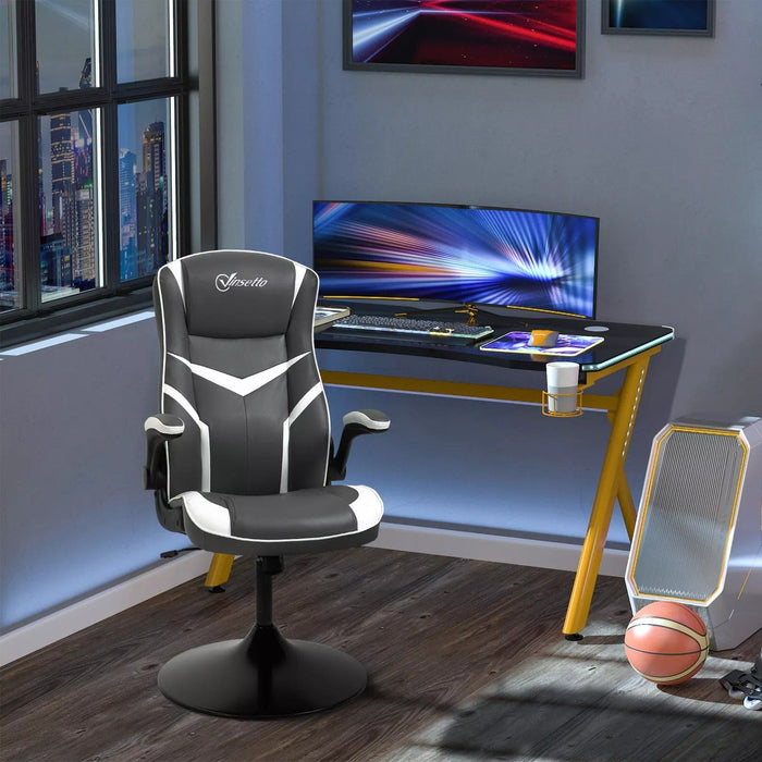 Image of a Grey Gaming Chair With Swivel Base, Adjustable Arms, Rocking Backrest, and Adjustable Height. It provides superior comfort for the ultimate gaming experience.