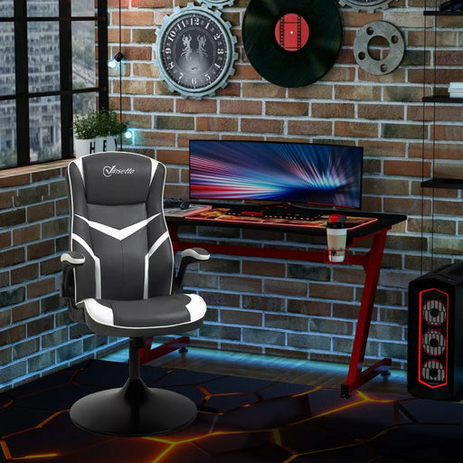 Image of a Grey Gaming Chair With Swivel Base, Adjustable Arms, Rocking Backrest, and Adjustable Height. It provides superior comfort for the ultimate gaming experience.