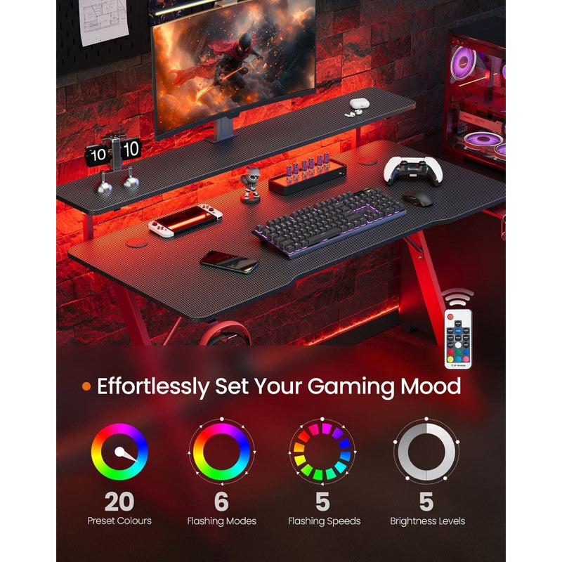 Image of a Gaming Desk with LED Lighting and Monitor Stand