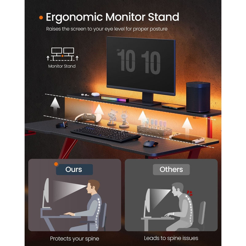 Image of a Gaming Desk with LED Lighting and Monitor Stand