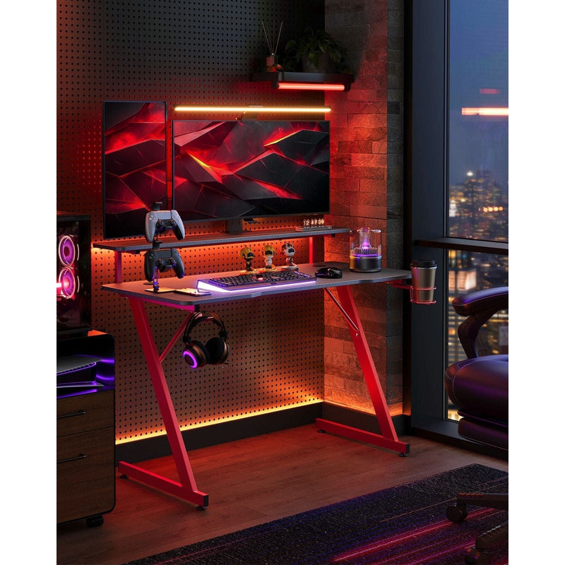 Image of a Gaming Desk with LED Lighting and Monitor Stand