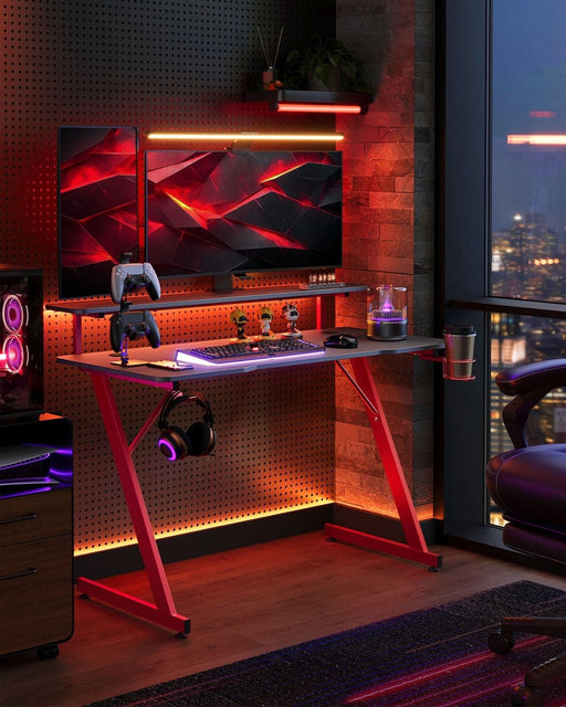 Image of a Gaming Desk with LED Lighting and Monitor Stand