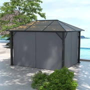 3 x 3.6m Aluminium Garden Gazebo With Polycarbonate Hardtop Roof, Mesh Curtains & Side Walls - Grey Outsunny