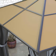 3 x 3.6m Aluminium Garden Gazebo With Polycarbonate Hardtop Roof, Mesh Curtains & Side Walls - Grey Outsunny