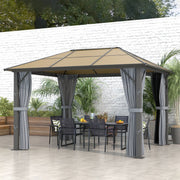 3 x 3.6m Aluminium Garden Gazebo With Polycarbonate Hardtop Roof, Mesh Curtains & Side Walls - Grey Outsunny