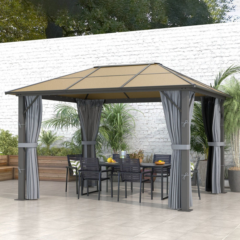 3 x 3.6m Aluminium Garden Gazebo With Polycarbonate Hardtop Roof, Mesh Curtains & Side Walls - Grey Outsunny
