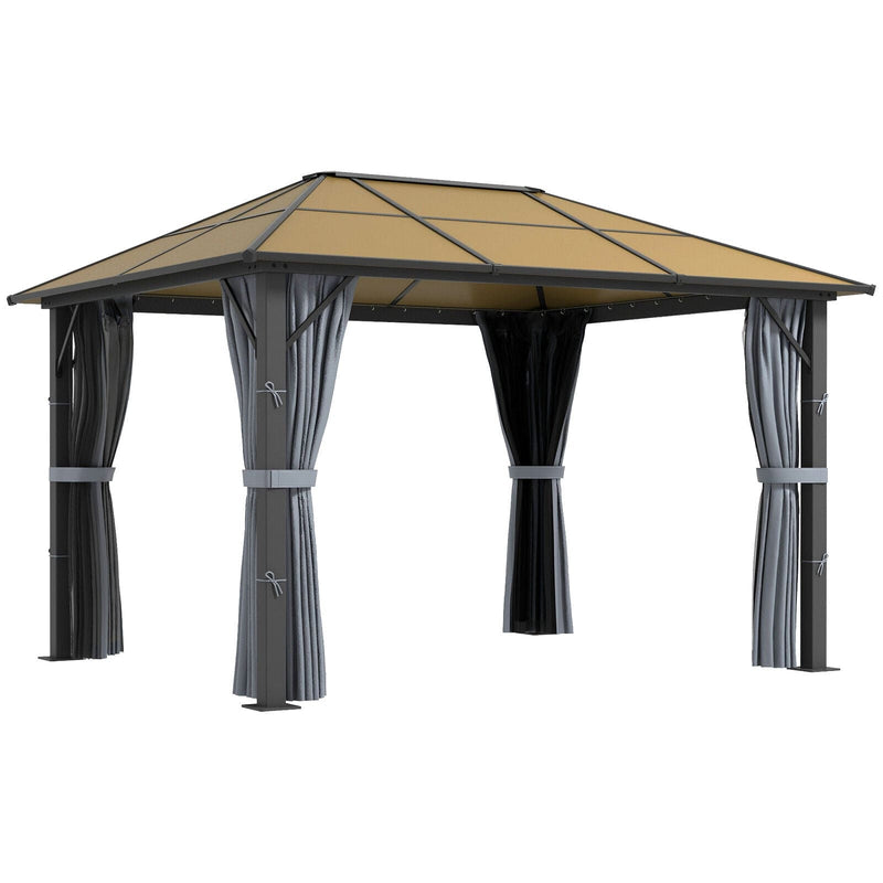 3 x 3.6m Aluminium Garden Gazebo With Polycarbonate Hardtop Roof, Mesh Curtains & Side Walls - Grey Outsunny