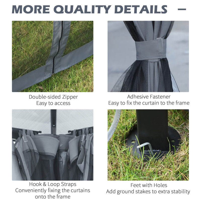 3 x 3.6m Aluminium Garden Gazebo With Polycarbonate Hardtop Roof, Mesh Curtains & Side Walls - Grey Outsunny
