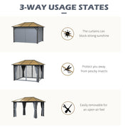 3 x 3.6m Aluminium Garden Gazebo With Polycarbonate Hardtop Roof, Mesh Curtains & Side Walls - Grey Outsunny