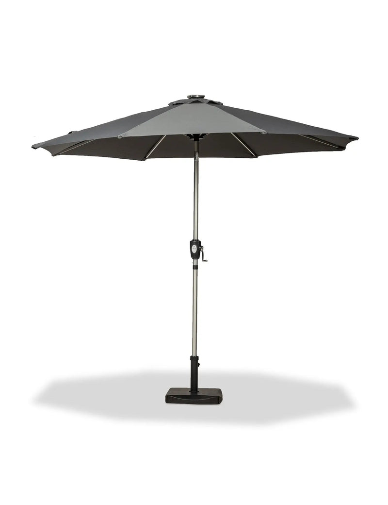 2.7m LED Strip Garden Parasol in Grey with Crank and Tilt