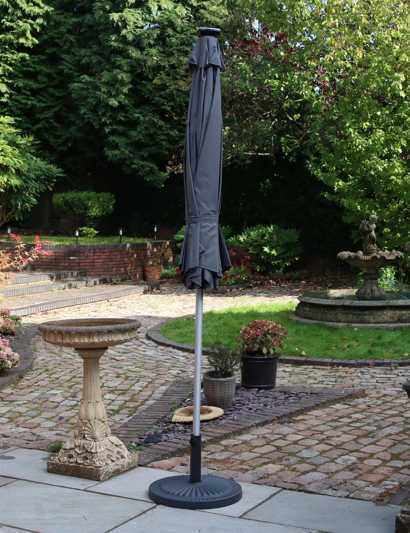 2.7m LED Strip Garden Parasol in Grey with Crank and Tilt