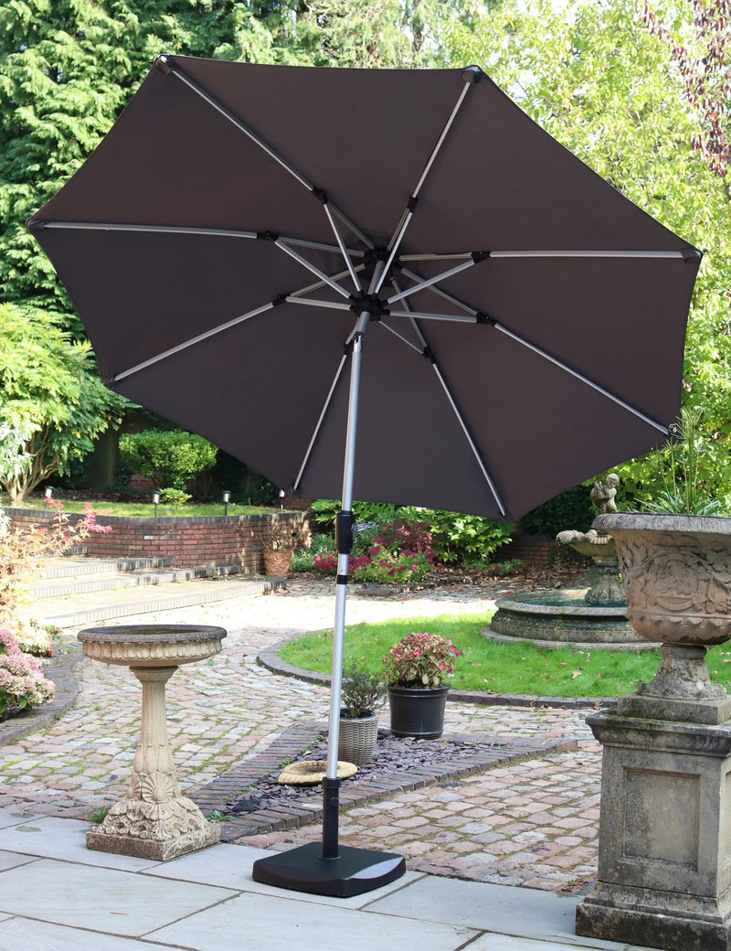 2.7m LED Strip Garden Parasol in Grey with Crank and Tilt